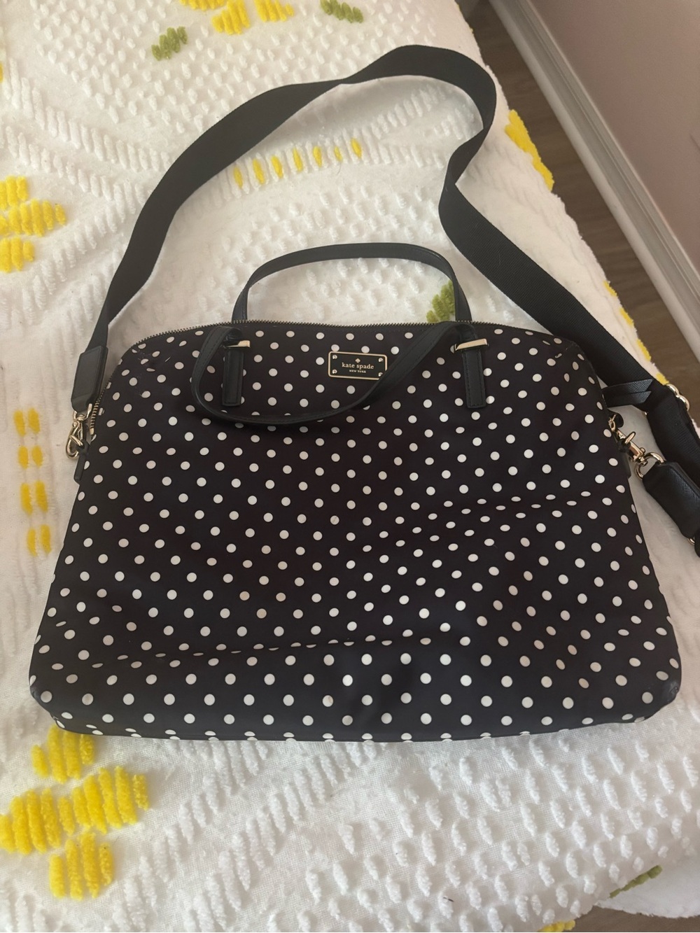 Kate Spade Laptop Bag Black White Adjustable Strap Daveney Wilson Rd Musical Dot